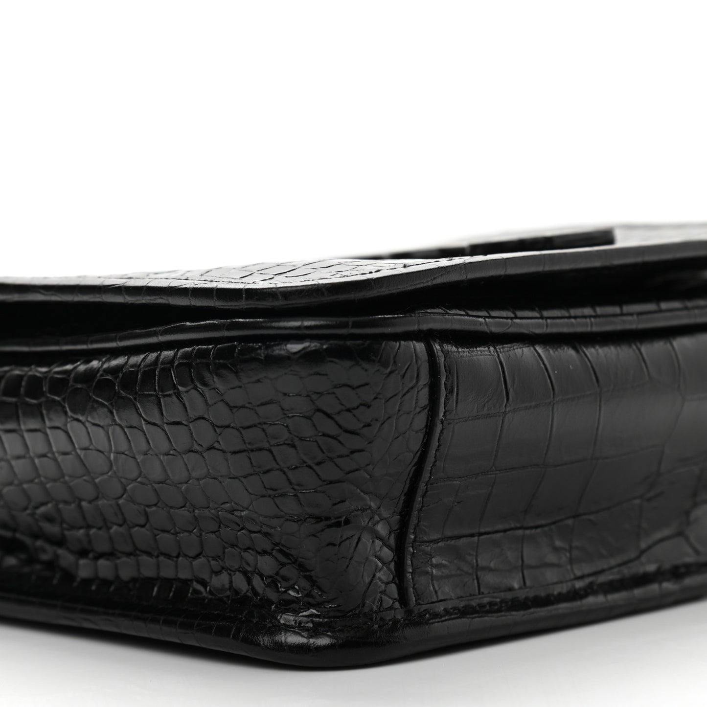 Crocodile Embossed Lambskin Matelasse Monogram Niki Chain Wallet Black