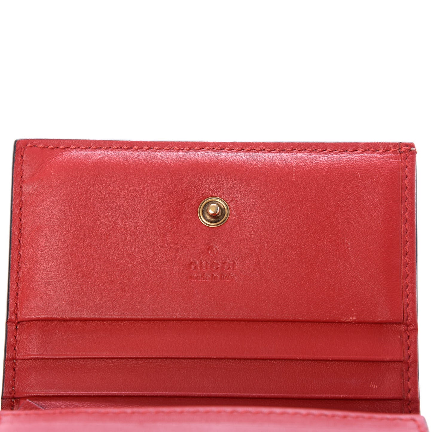 GG Supreme Monogram Cherry Embellished Card Case Wallet Hibiscus Red