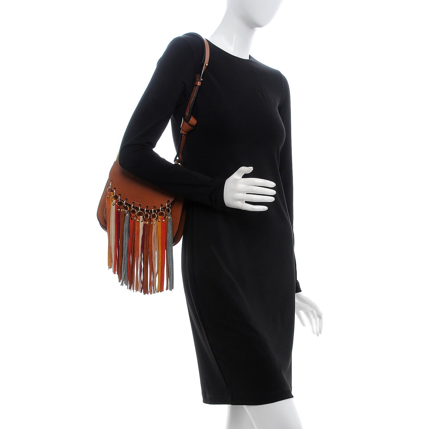 Calfskin Small Hudson Fringe Shoulder Bag Caramel
