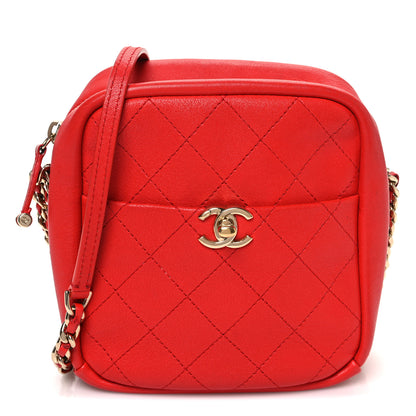 Chanel Goatskin Stitched Casual Trip North South Camera Case Red 1 of 11