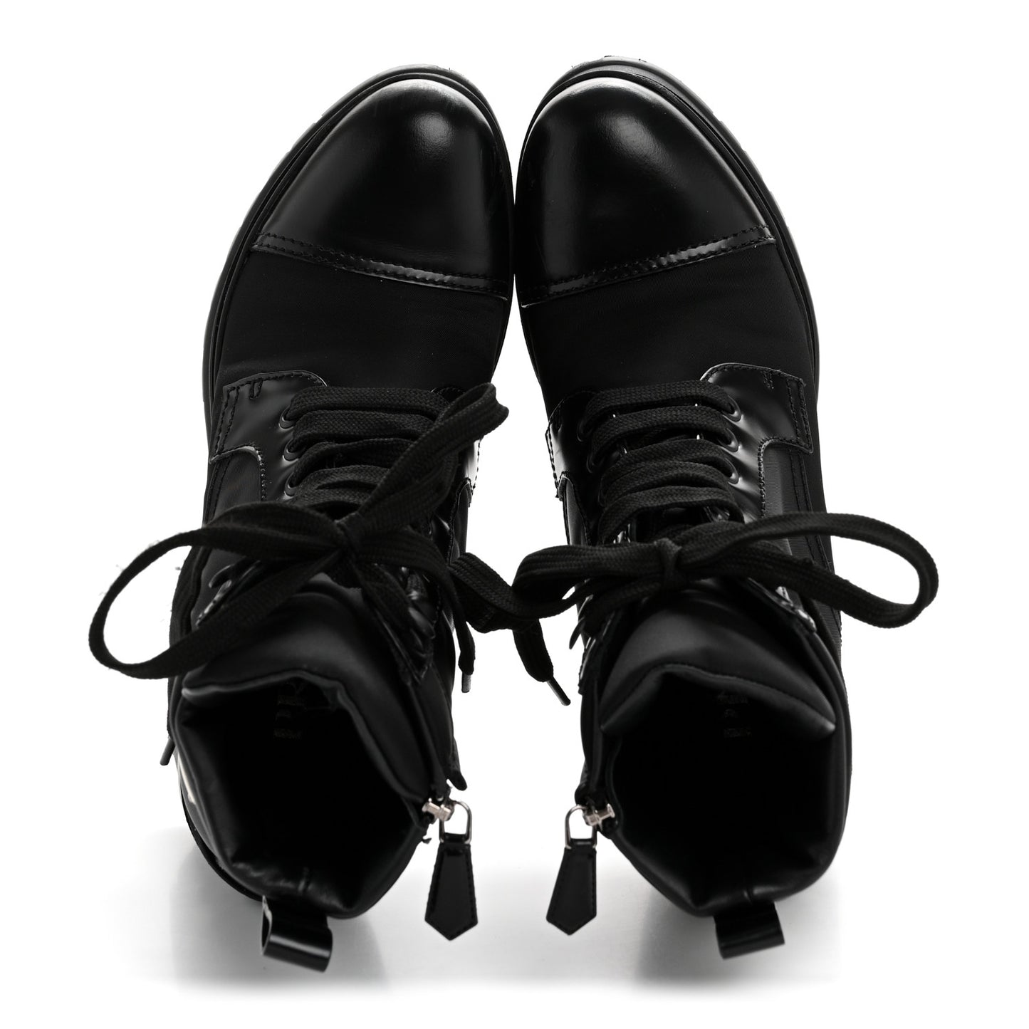 Spazzolato Re-Nylon Metal Triangle Logo Lace Up 55mm Ankle Boots 36 Black
