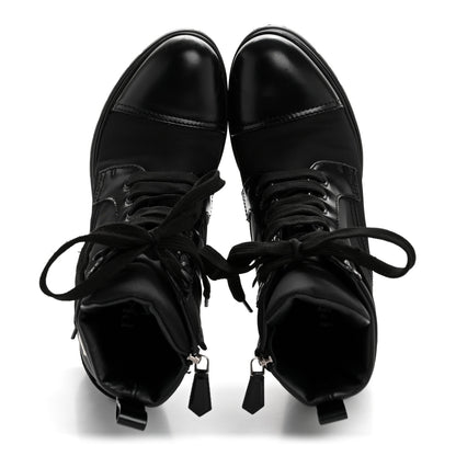 Prada Spazzolato Re-Nylon Metal Triangle Logo Lace Up 55mm Ankle Boots 36 Black 4 of 18