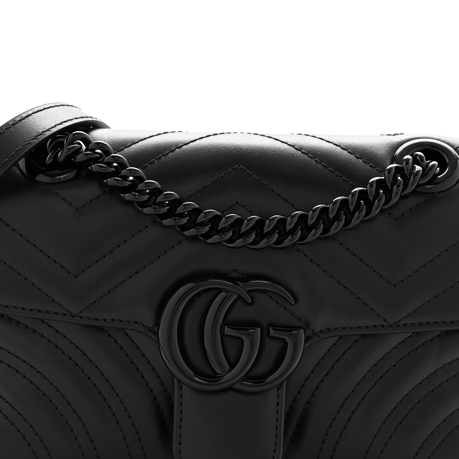 Gucci Calfskin Matelasse Monochrome Mini GG Marmont Shoulder Bag Black 8 of 12