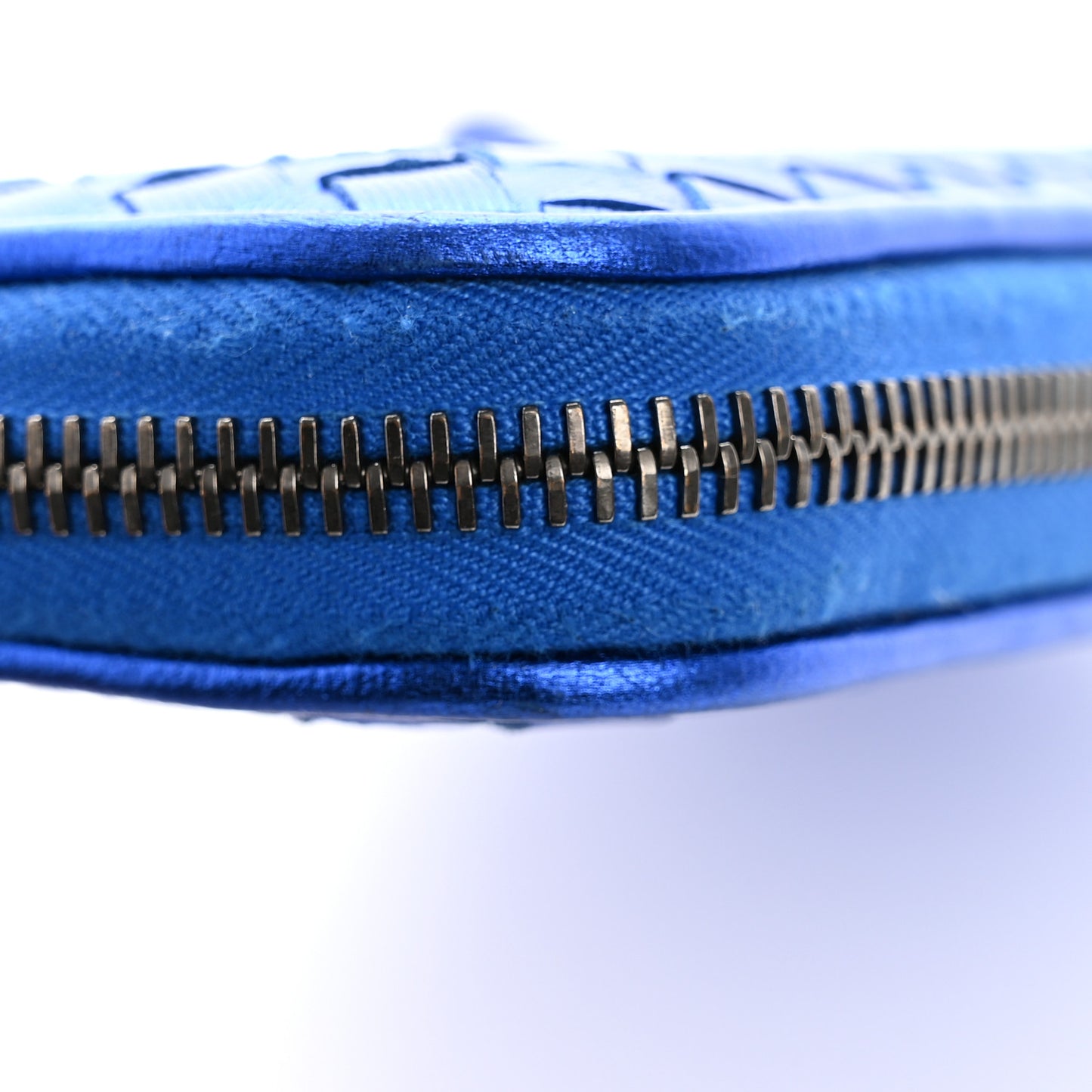 Metallic Grosgrain Intrecciato Zip Around Wallet Cobalt
