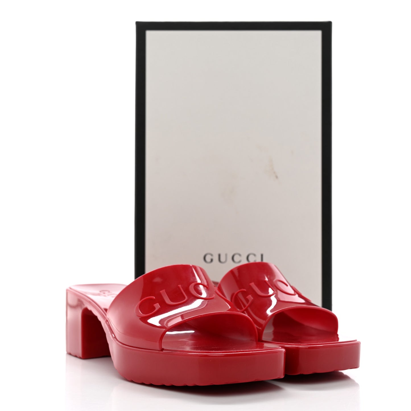 Rubber Gucci Logo Womens Platform 20/60mm Slide Sandals 37 Hibiscus Red
