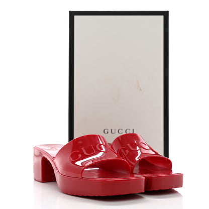 Gucci Rubber Gucci Logo Womens Platform 20/60mm Slide Sandals 37 Hibiscus Red 11 of 11
