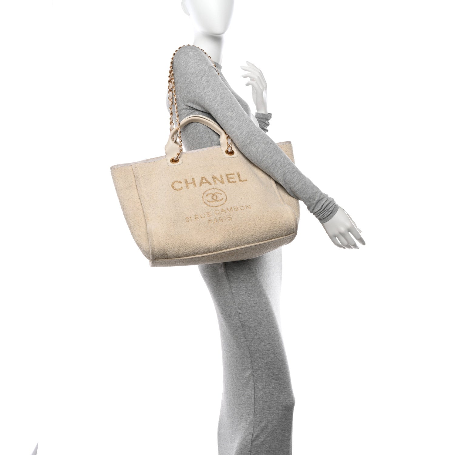 Chanel Mixed Fibers Calfskin Medium Deauville Tote Light Beige 2 of 11