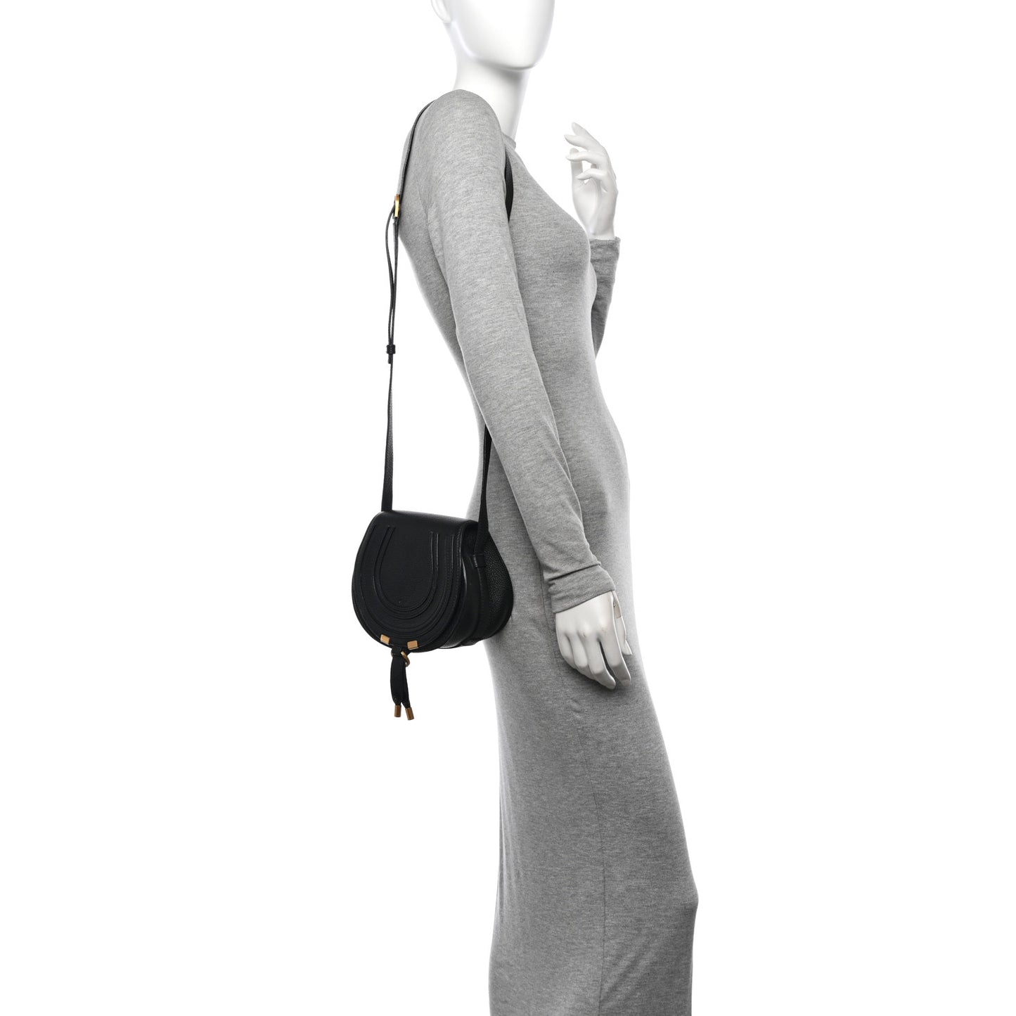 Grained Calfskin Small Marcie Saddle Bag Black