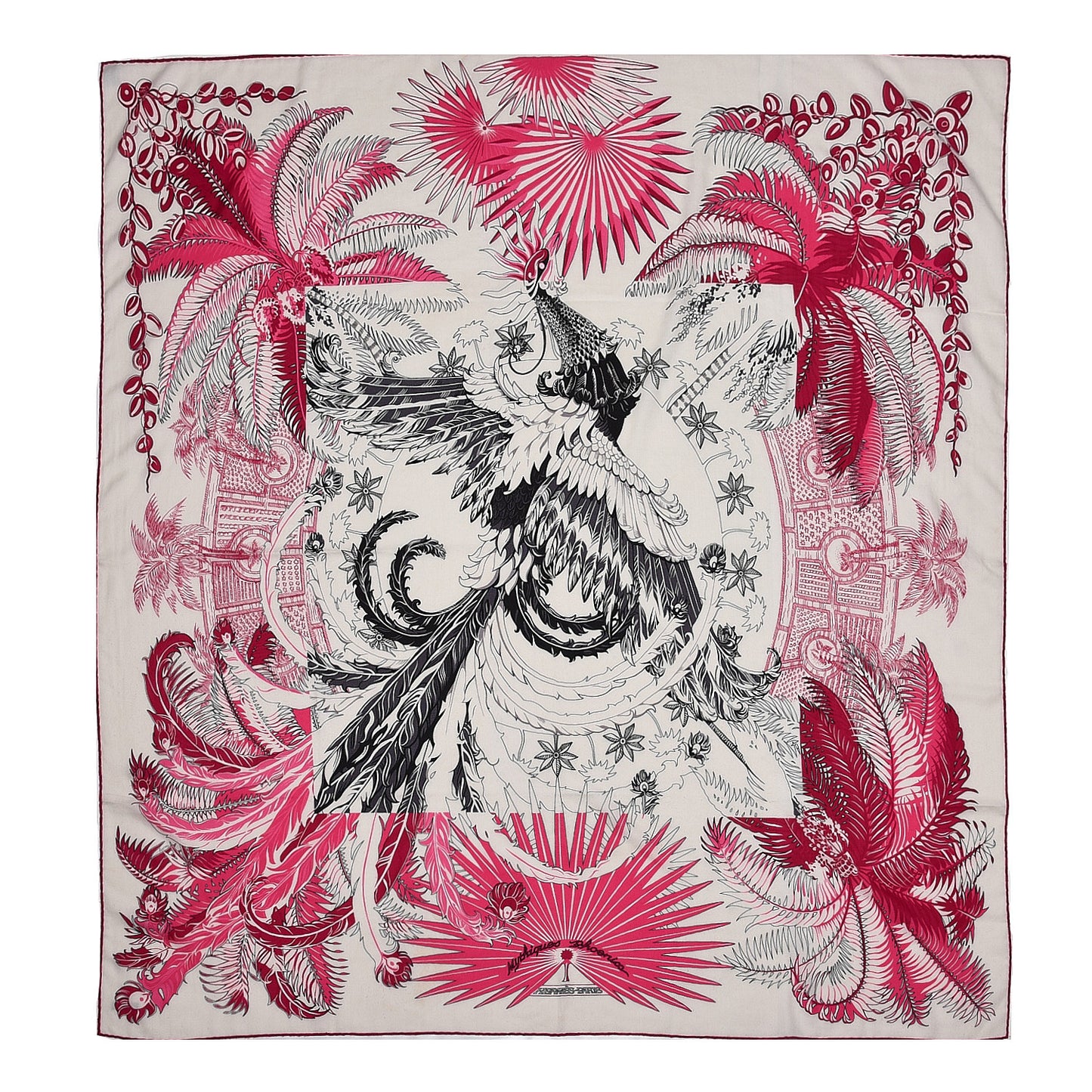 Cashmere Silk Mythiques Phoenix Coloriage Shawl 140 White Rose Black