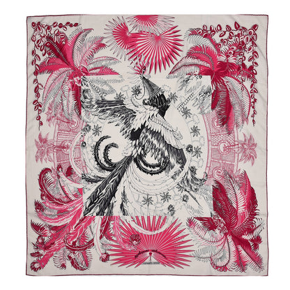 Hermes Cashmere Silk Mythiques Phoenix Coloriage Shawl 140 White Rose Black 1 of 7