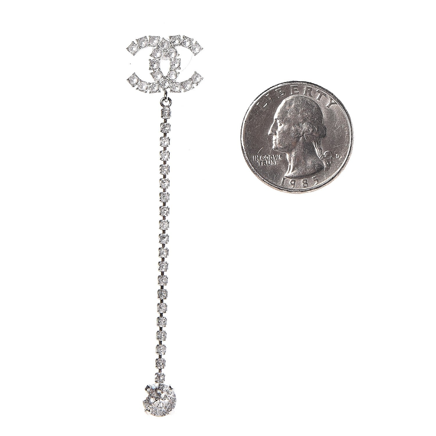 Chanel Baguette Crystal CC Drop Earrings Silver 2 of 5