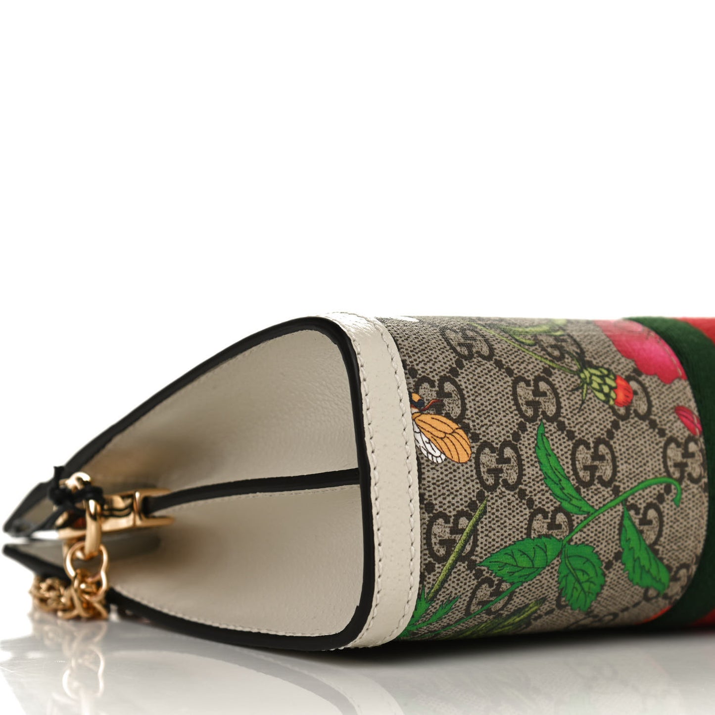 GG Supreme Monogram Flora Web Small Ophidia Chain Shoulder Bag White