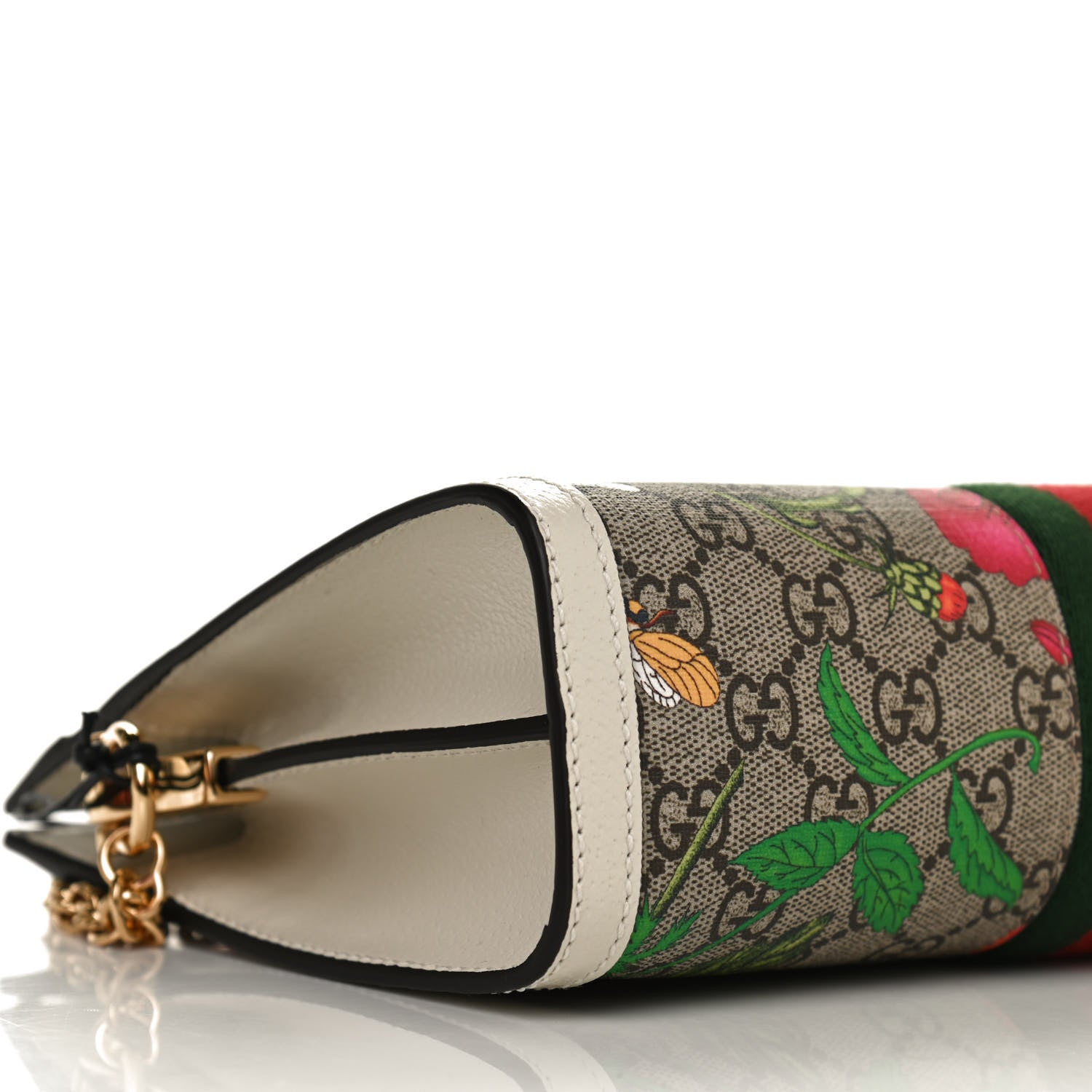 Gucci GG Supreme Monogram Flora Web Small Ophidia Chain Shoulder Bag White 9 of 11