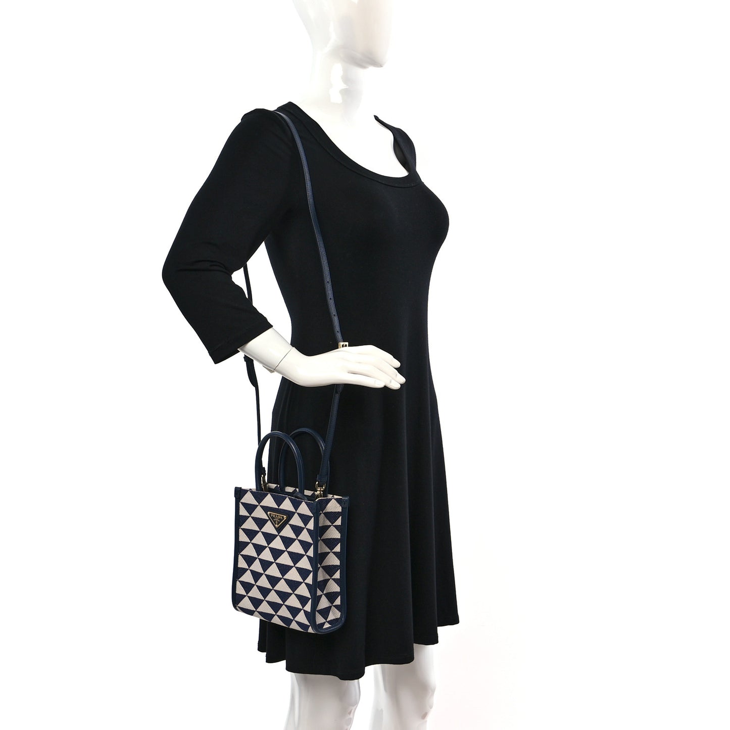 Jacquard Saffiano Triangolo Symbole Embroidered Micro Tote Baltico Talco