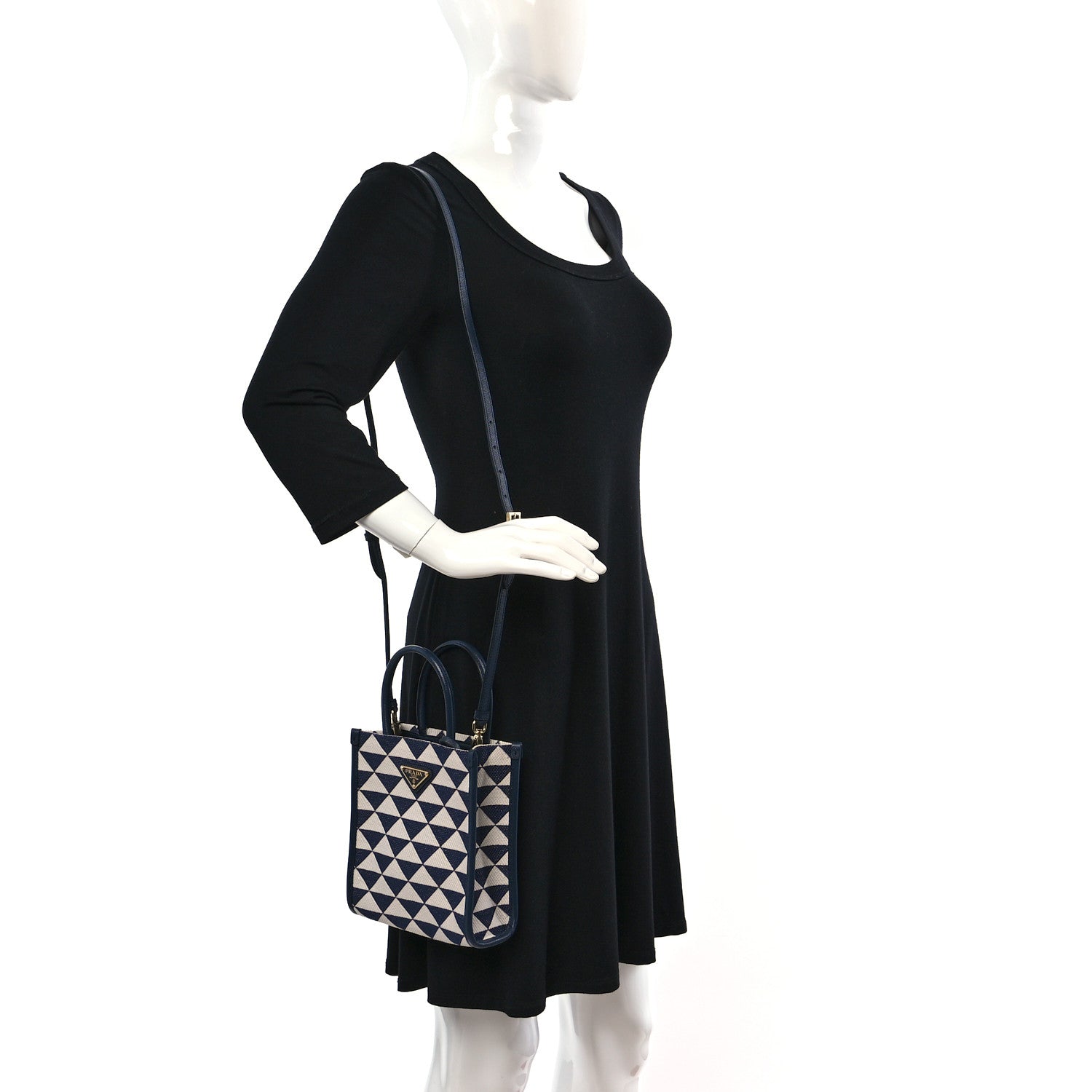 Prada Jacquard Saffiano Triangolo Symbole Embroidered Micro Tote Baltico Talco 2 of 7