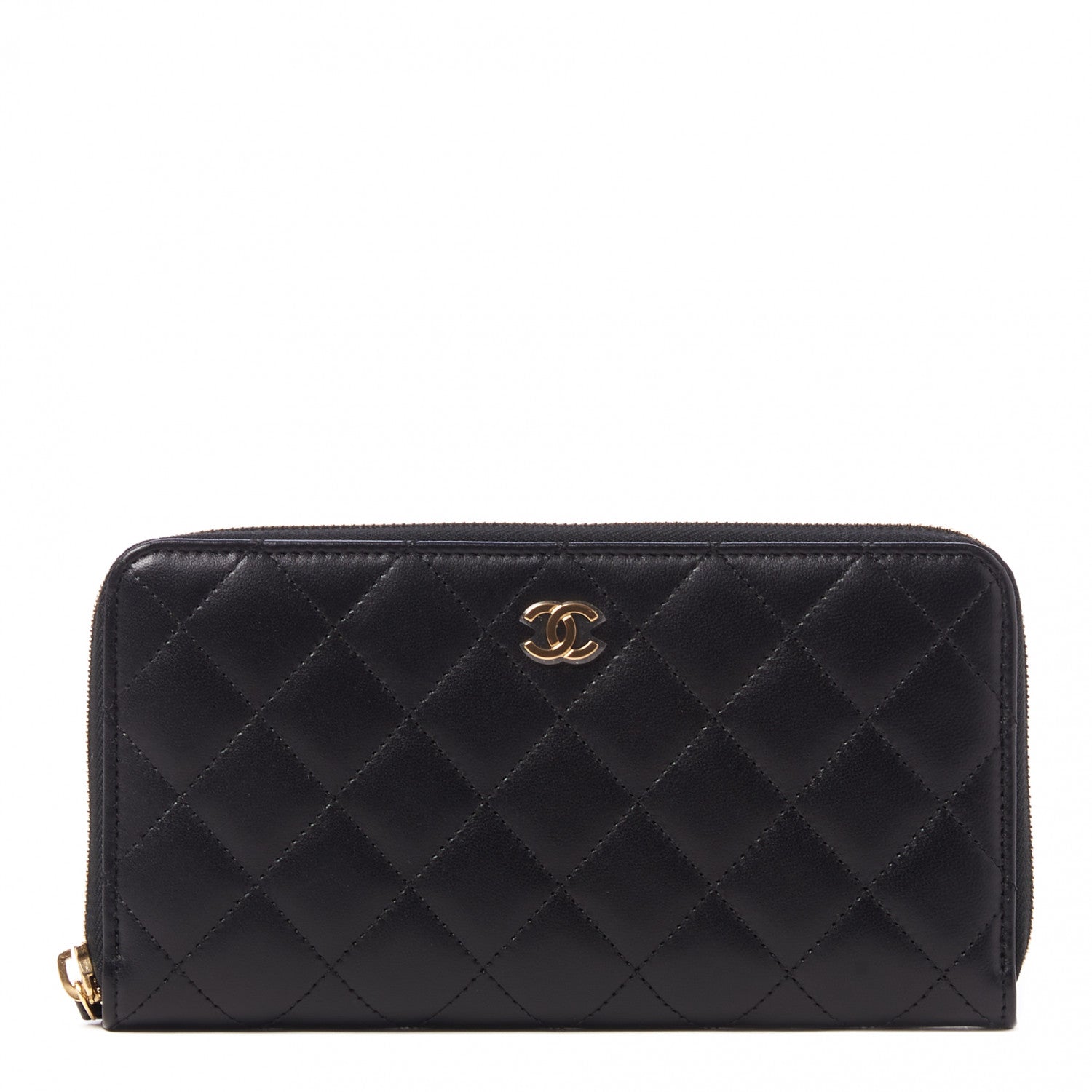 Chanel Lambskin Quilted Large Gusset Zip Around Wallet Black 1 of 10