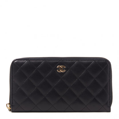 Chanel Lambskin Quilted Large Gusset Zip Around Wallet Black 1 of 10