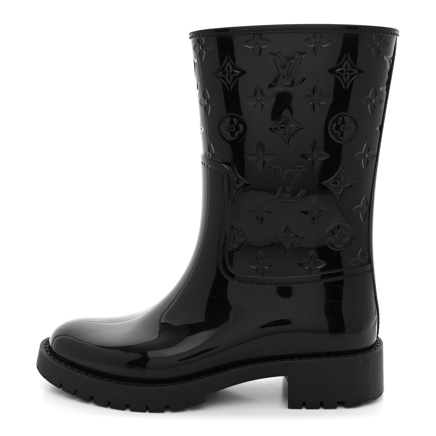 Rubber Embossed Monogram Drops Flat Half Boots 38 Black