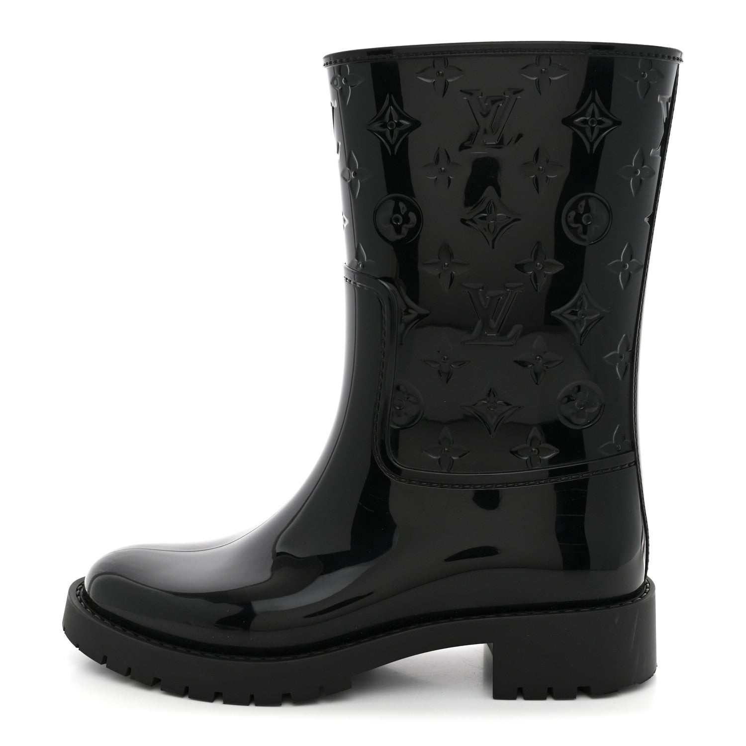 Louis Vuitton Rubber Embossed Monogram Drops Flat Half Boots 38 Black 1 of 10