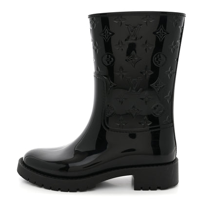 Louis Vuitton Rubber Embossed Monogram Drops Flat Half Boots 38 Black 1 of 10