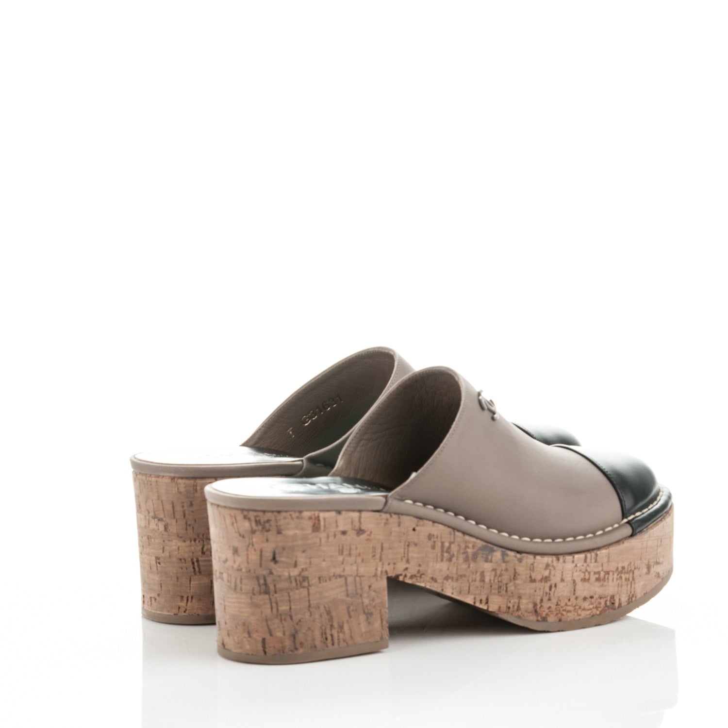 Chanel Calfskin Cork Cap Toe CC Clogs 38 Taupe Black 4 of 7