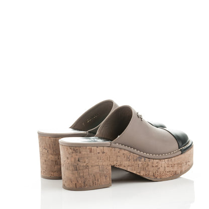 Chanel Calfskin Cork Cap Toe CC Clogs 38 Taupe Black 4 of 7