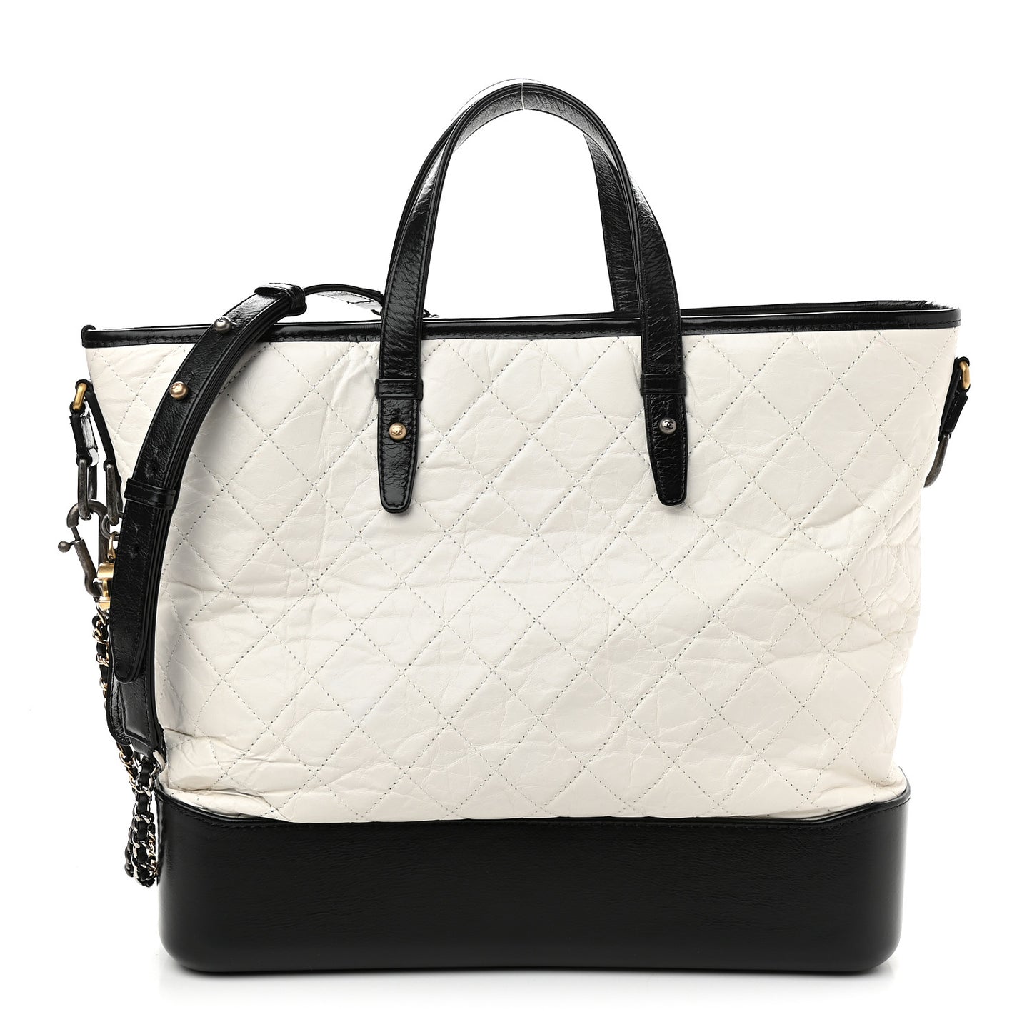 Aged Calfskin Quilted Large Gabrielle Shopping Tote White Black