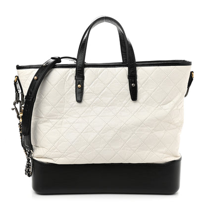 Chanel Aged Calfskin Quilted Large Gabrielle Shopping Tote White Black 1 of 9