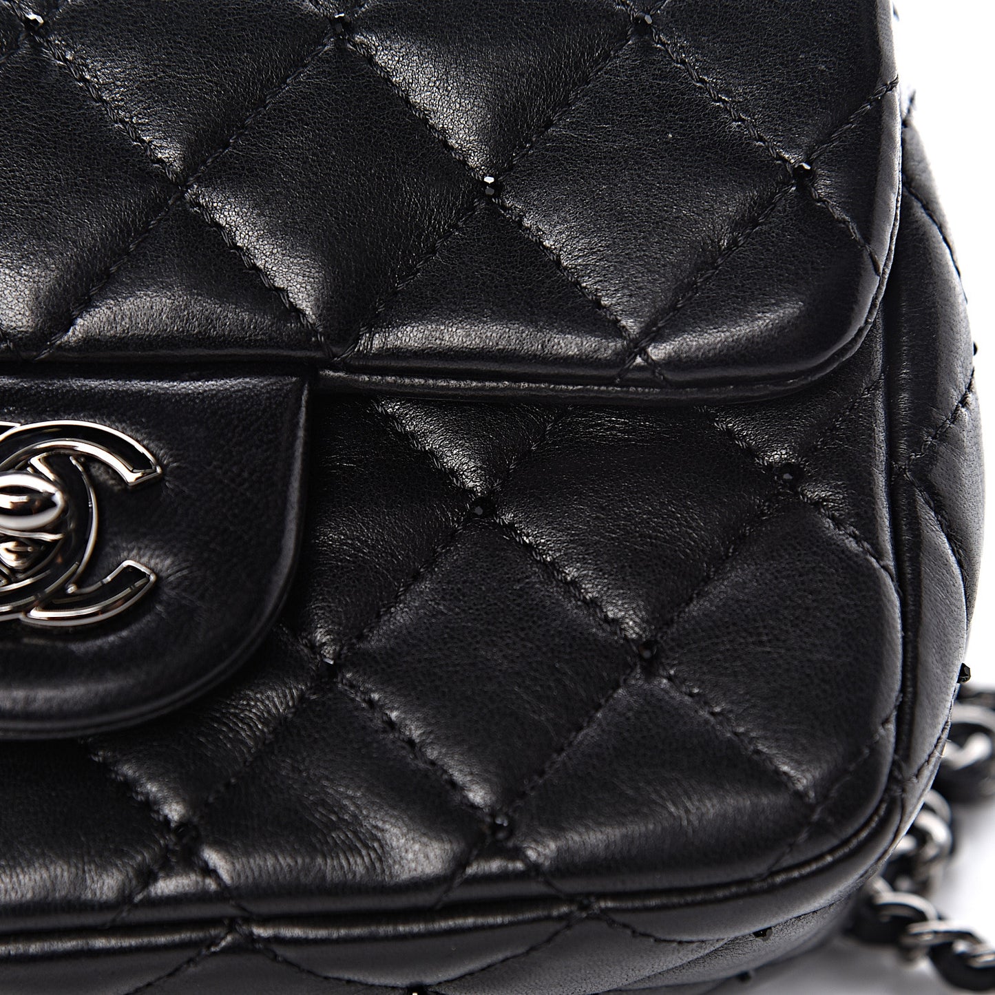 Lambskin Beaded Quilted Extra Mini Square Flap Black