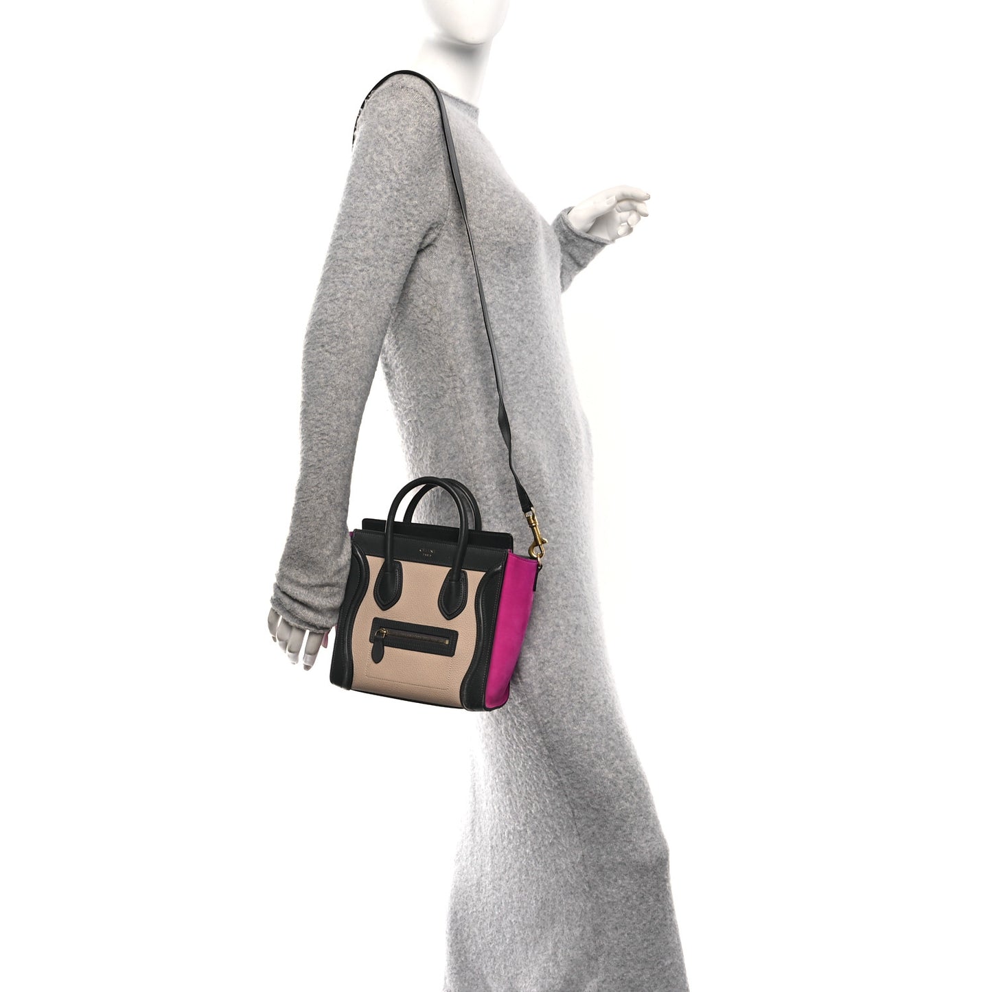 Baby Grained Calfskin Nubuck Nano Tri-Color Luggage Fuchsia