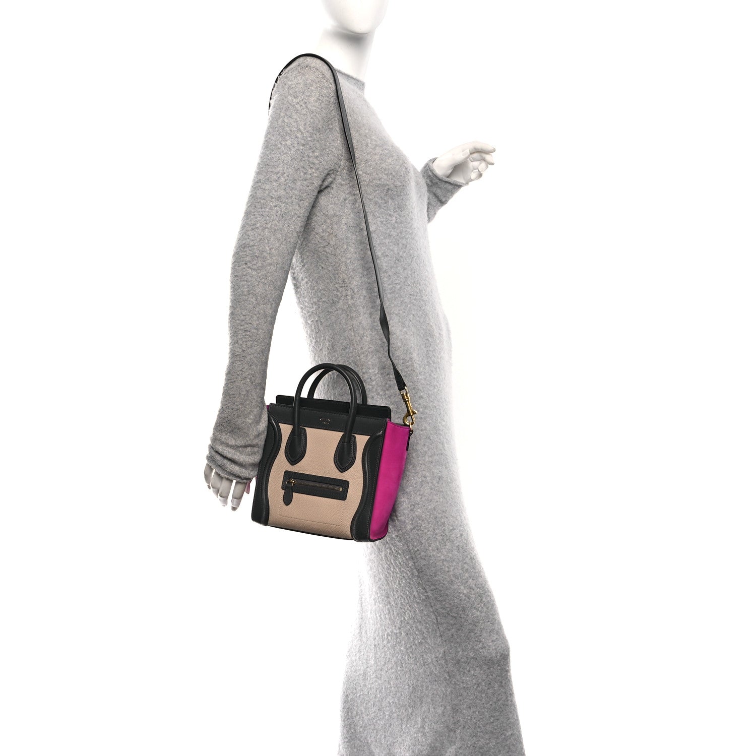 Celine Baby Grained Calfskin Nubuck Nano Tri-Color Luggage Fuchsia 2 of 14