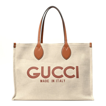 Gucci Canvas Calfskin Logo Maxi Tote Bag Beige Light Brown 1 of 11