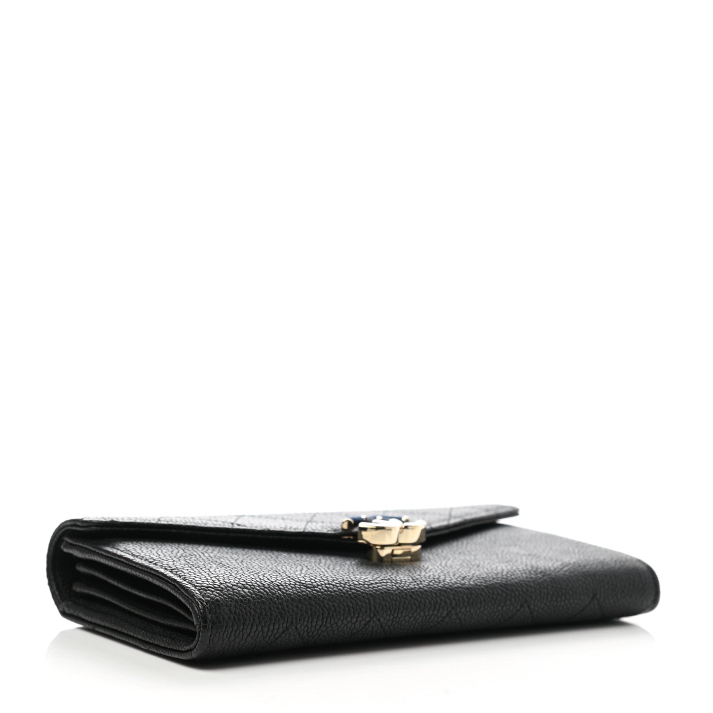 Caviar Quilted CC Box Gusset Flap Wallet Black