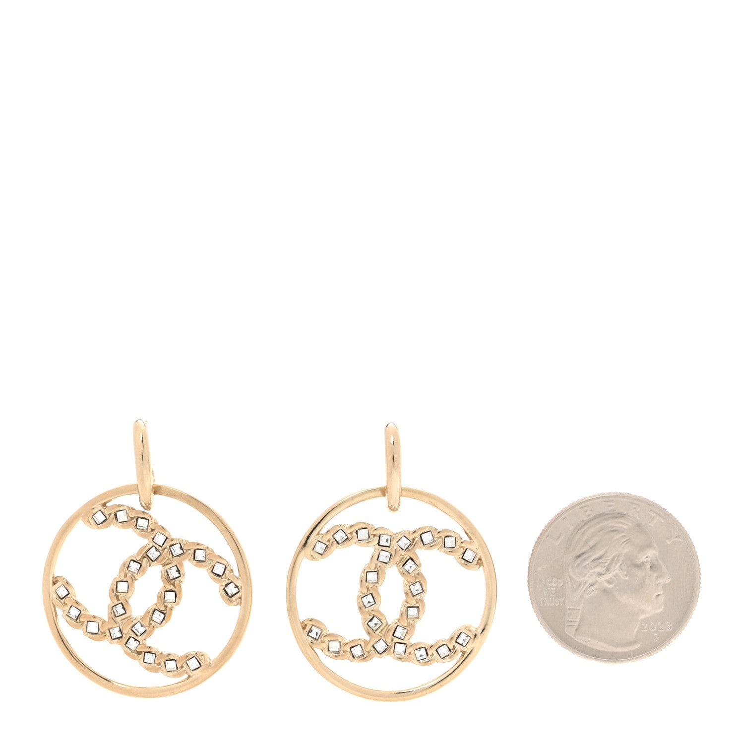 Chanel Crystal Chain Chanel Strass CC Drop Earrings Gold 2 of 5