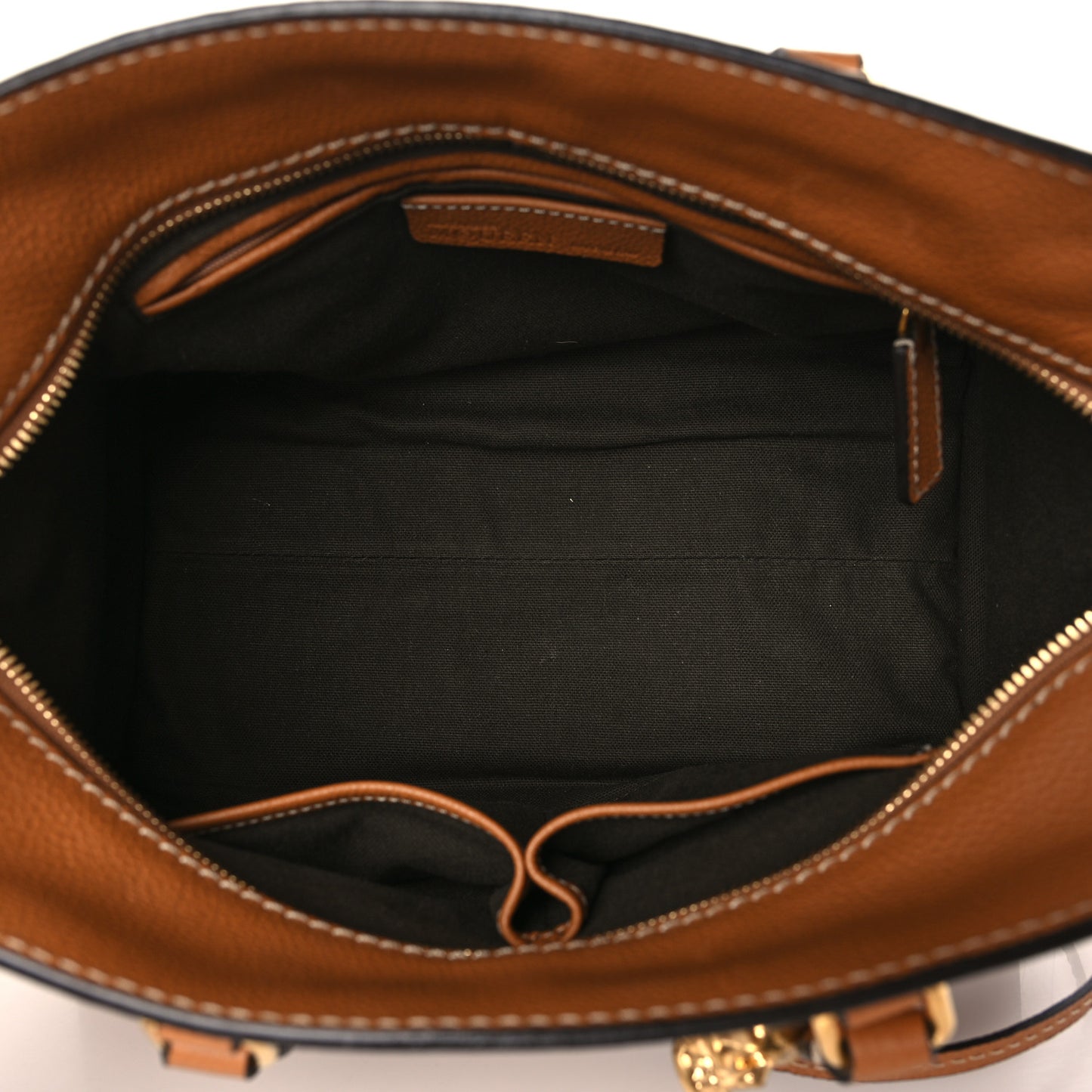 Pebbled Calfskin Small Skull Padlock Zip Around Tote Cognac