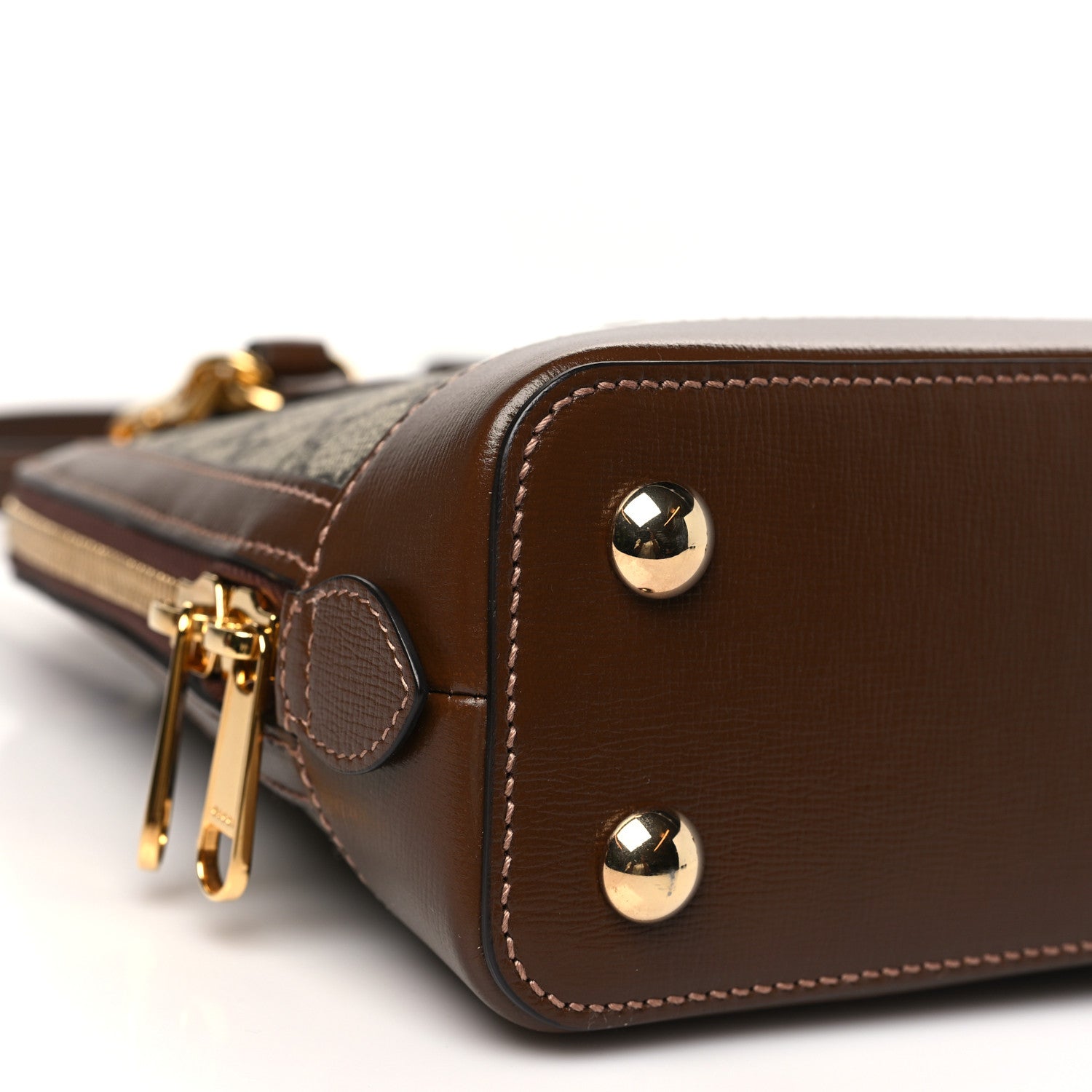 Gucci GG Supreme Monogram Azalea Calfskin Small Horsebit 1955 Top Handle Bag Beige Ebony Brown Sugar 9 of 11