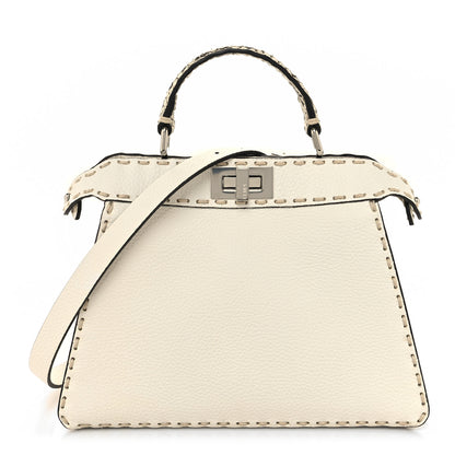Fendi Vitello Granato Camoscio Elaphe Python Print Macro Stitchings Small Peekaboo I SEE U Iconic Satchel White Roccia 1 of 11