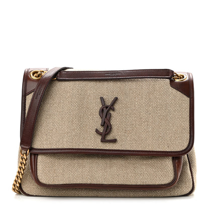 Saint Laurent Cotton Canvas Vintage Calfskin Monogram Medium Niki Chain Satchel Natural Chocolate 1 of 11