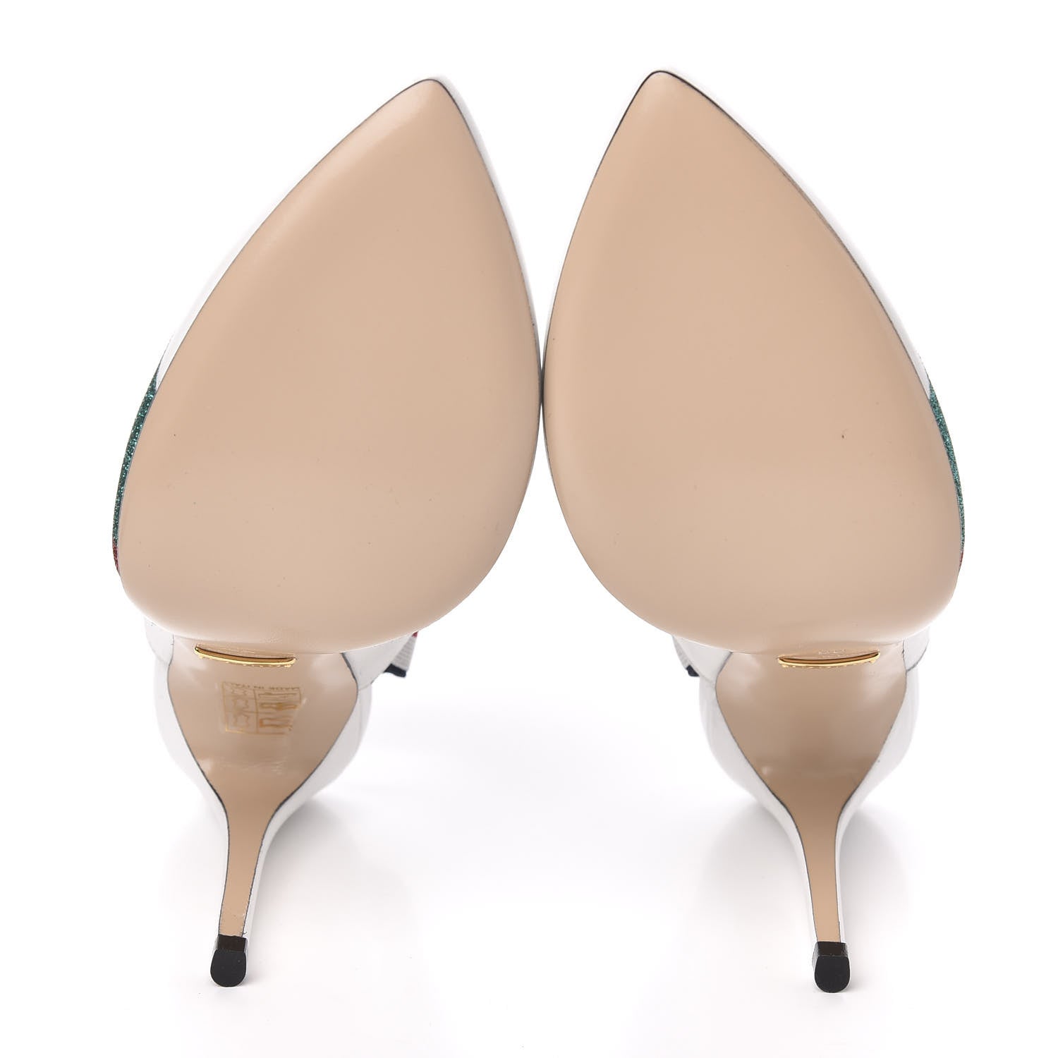 Gucci Calfskin Glitter Web High Heel Slingback Pumps 35 White 5 of 10