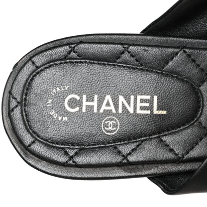 Chanel Lambskin Pearl Bow CC Flat Sandals 36 Black 8 of 9