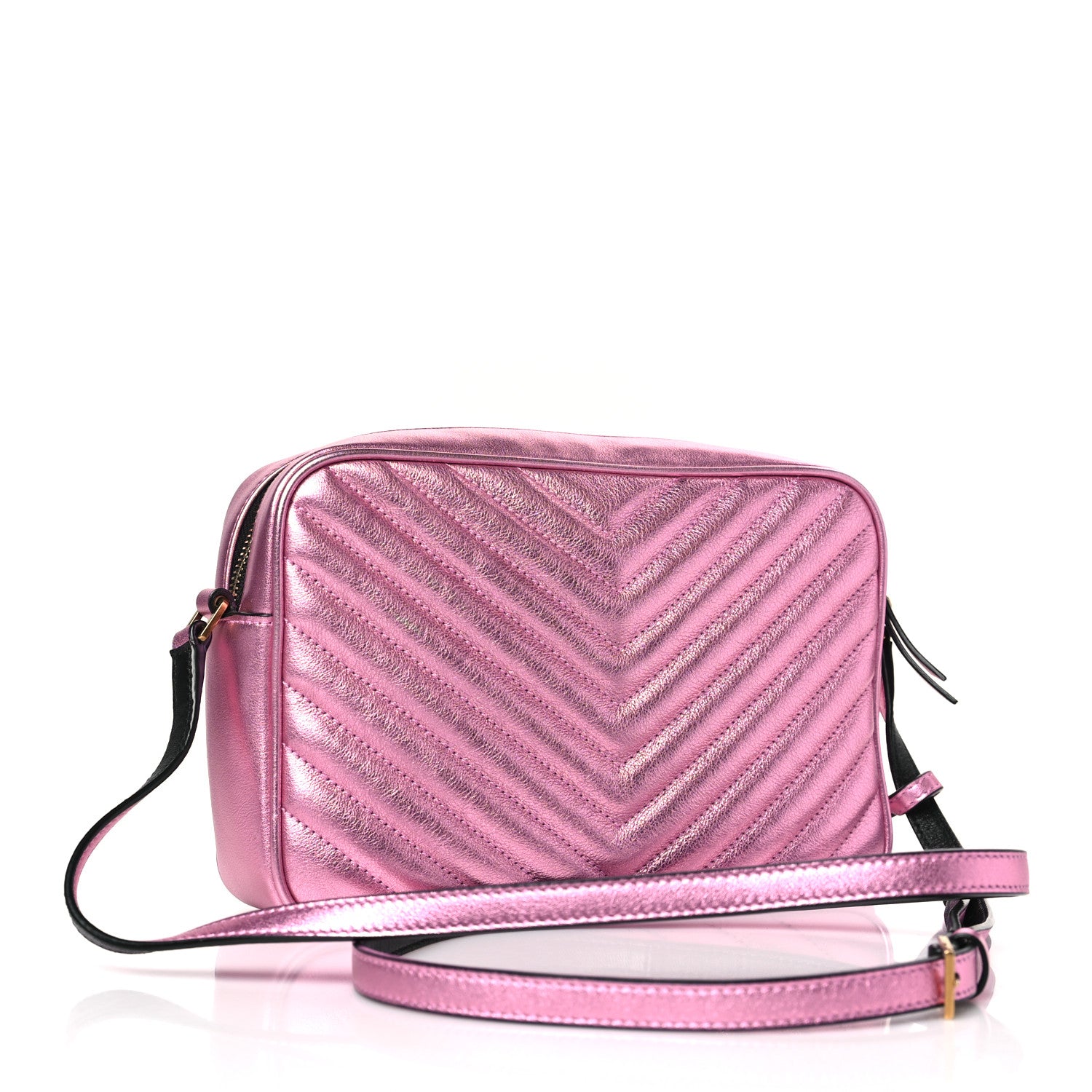 Saint Laurent Metallic Calfskin Matelasse Monogram Lou Camera Bag Vegas Pink 3 of 9
