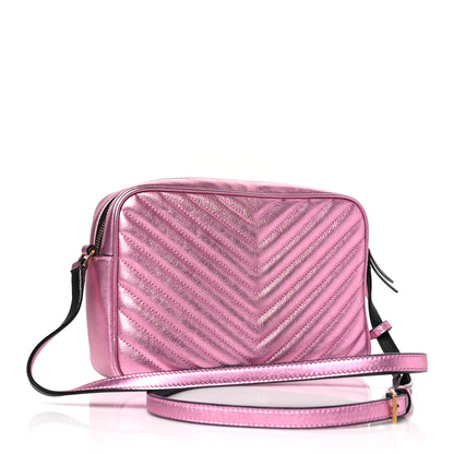 Saint Laurent Metallic Calfskin Matelasse Monogram Lou Camera Bag Vegas Pink 3 of 9