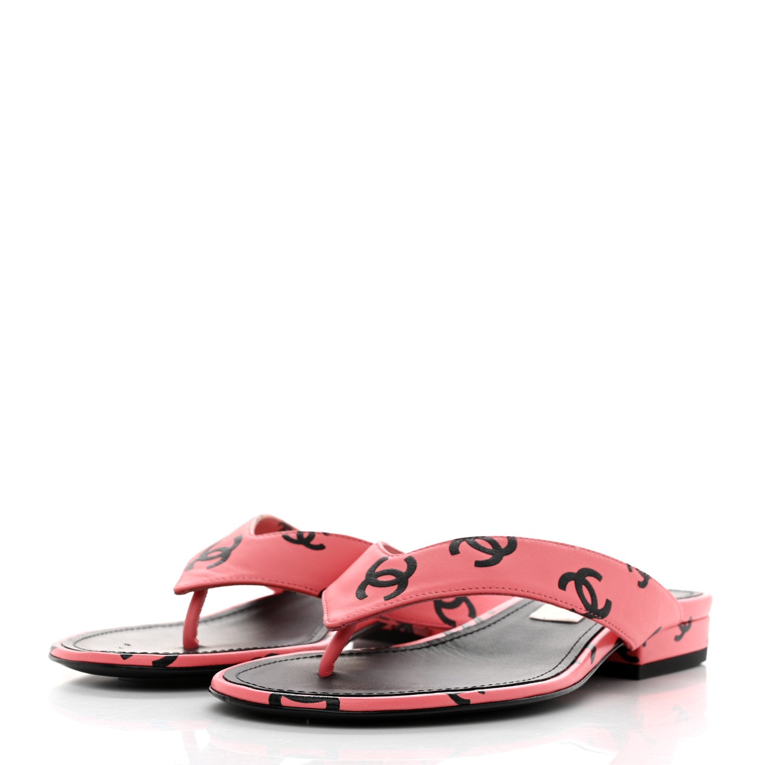 Chanel Lambskin Printed CC Thong Sandals 35 Pink Black 3 of 9