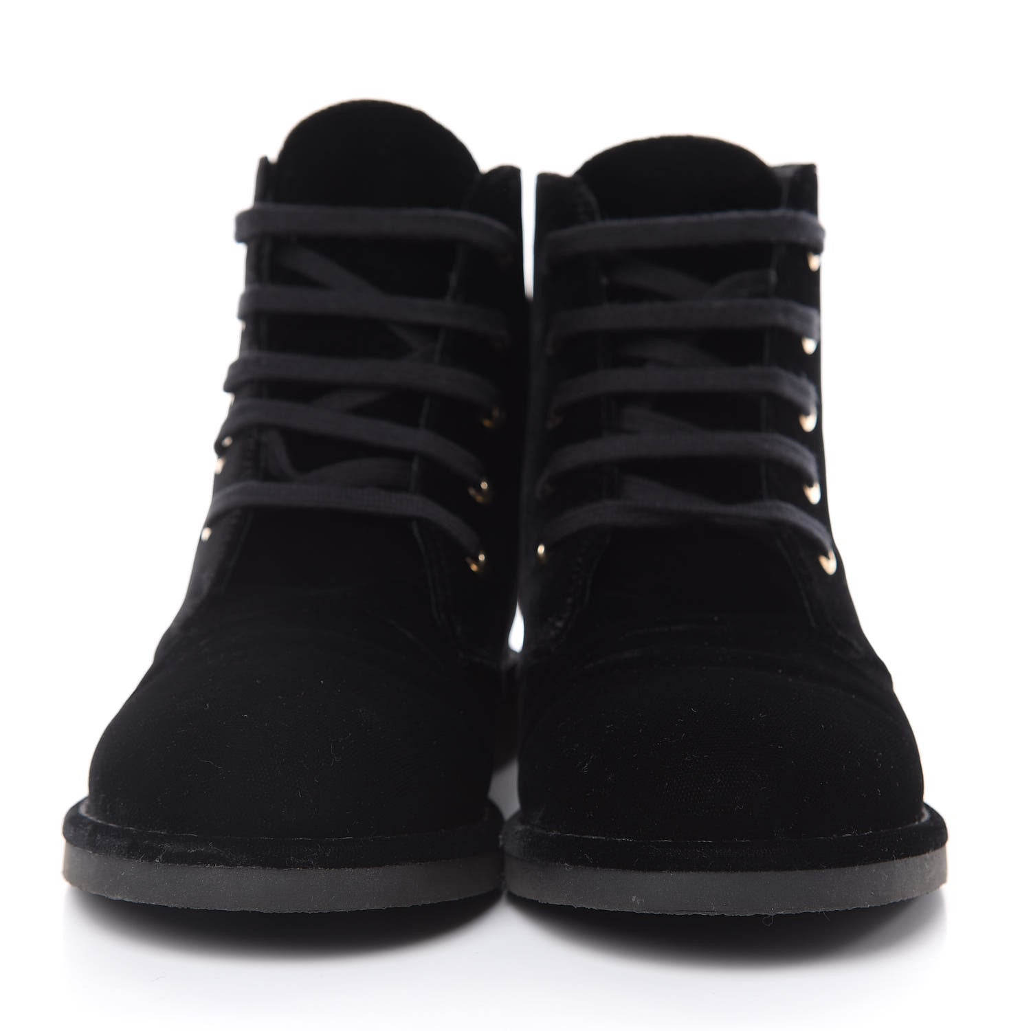 Chanel Velvet CC Lace Up Boots 36.5 Black 2 of 8