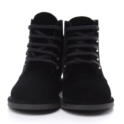 Chanel Velvet CC Lace Up Boots 36.5 Black 2 of 8