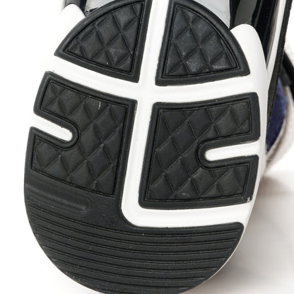Chanel Suede Calfskin Knit CC Sneakers 38 Dark Blue Light Grey 8 of 10