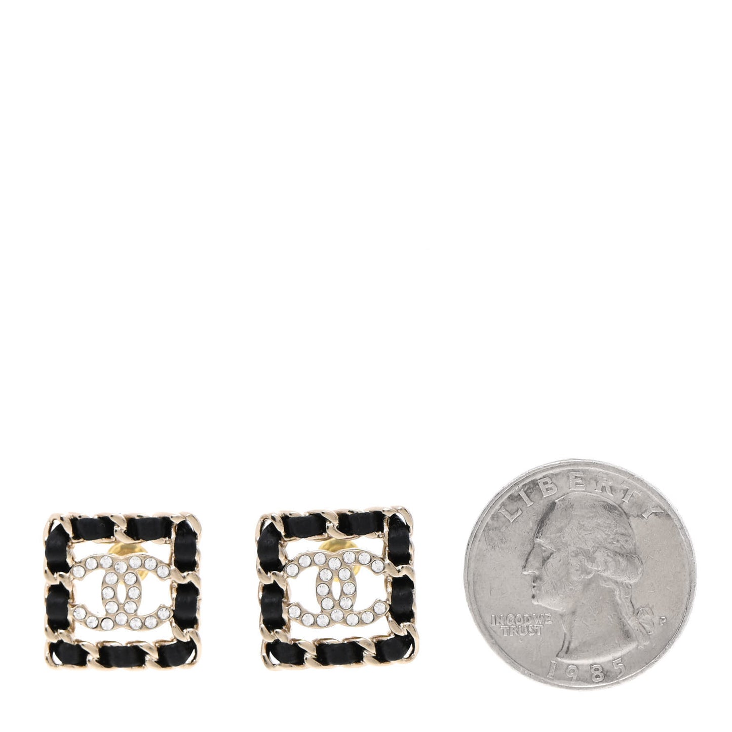 Crystal Lambskin Chain Sergeant Chanel Stud Earrings Black Gold