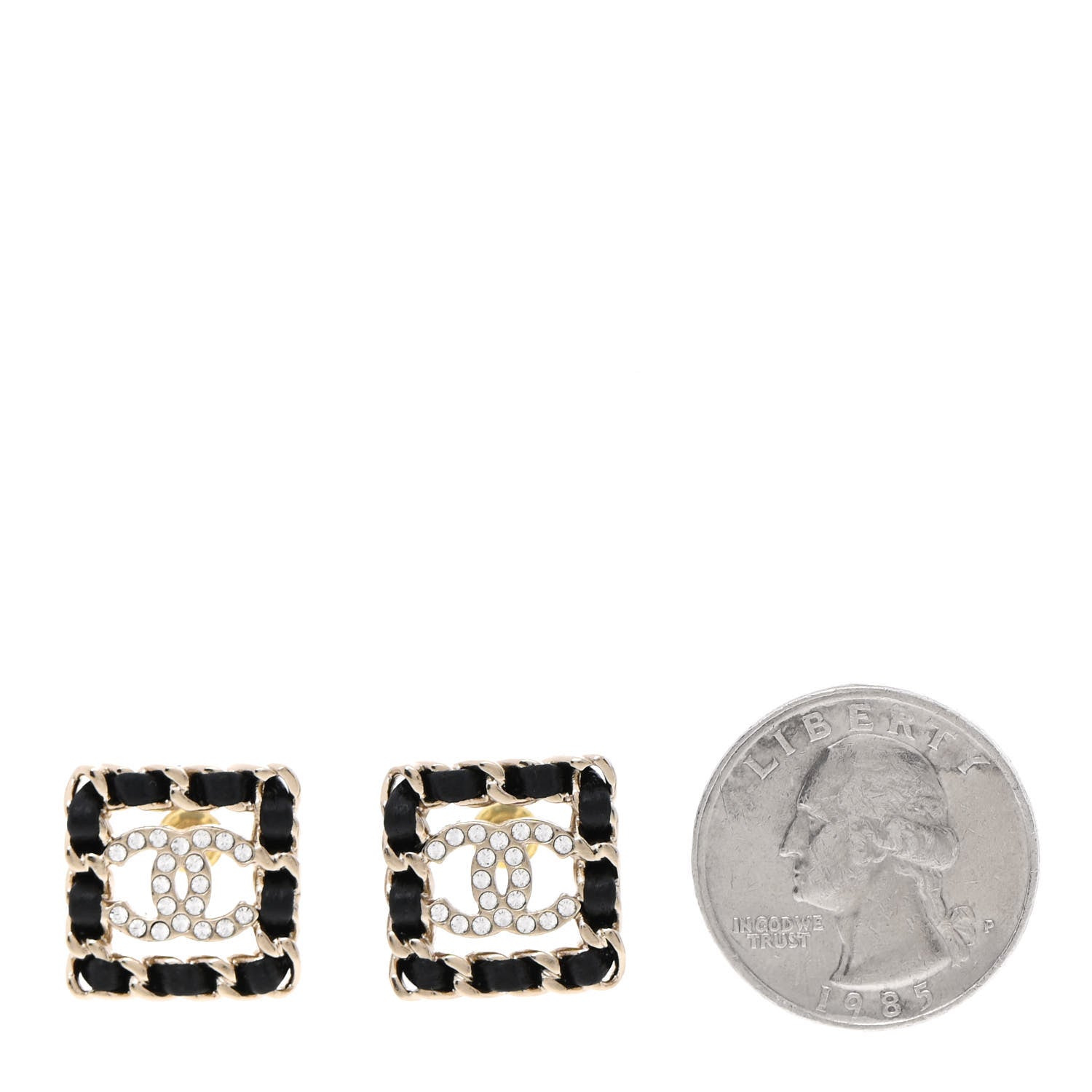 Chanel Crystal Lambskin Chain Sergeant Chanel Stud Earrings Black Gold 2 of 5