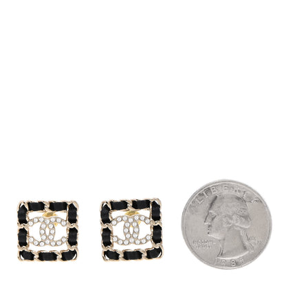 Chanel Crystal Lambskin Chain Sergeant Chanel Stud Earrings Black Gold 2 of 5