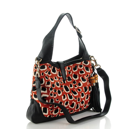 Gucci Calf Hair Leopard Print Medium New Jackie Shoulder Bag Red 3 of 7